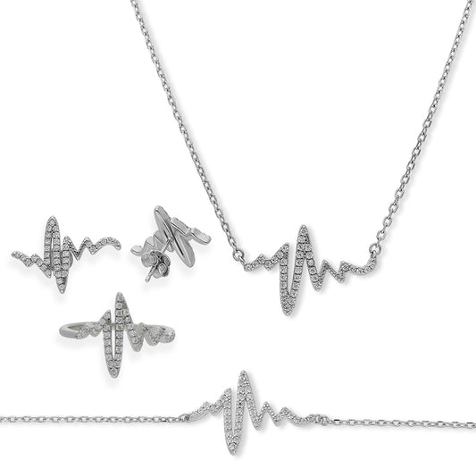 Sterling Silver 925 Pendant Set (Necklace, Earrings, Ring and Bracelet) - FKJNKLSTSL2173