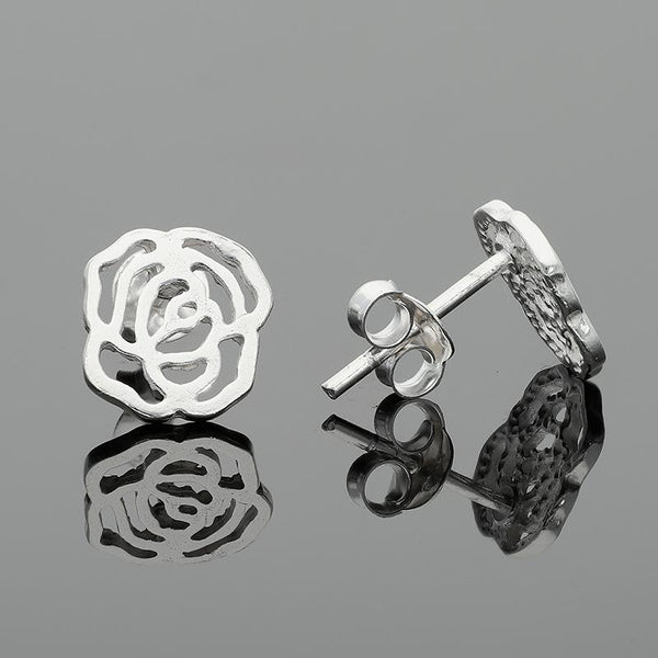 Italian Silver 925 Rose Flower Shaped Earrings - Fkjernsl2259