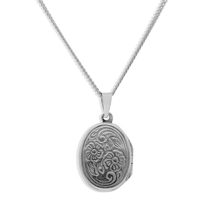 Sterling Silver 925 Necklace (Chain with Oval Shaped Amulet Locket Pendant) - FKJNKLSL2337