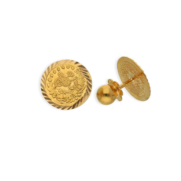 Gold Coin Shaped Stud Earrings 21KT - FKJERN21K2271