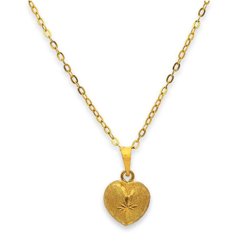 Gold Heart Pendant Set (Necklace, Earrings and Ring) 18KT - FKJNKLST18K2240
