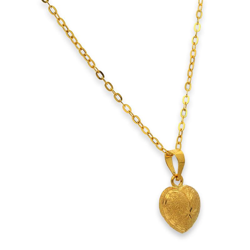 Gold Heart Pendant Set (Necklace, Earrings and Ring) 18KT - FKJNKLST18K2240