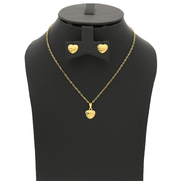 Gold Heart Shaped Pendant Set (Necklace and Earrings) 18KT - FKJNKLST18K2238