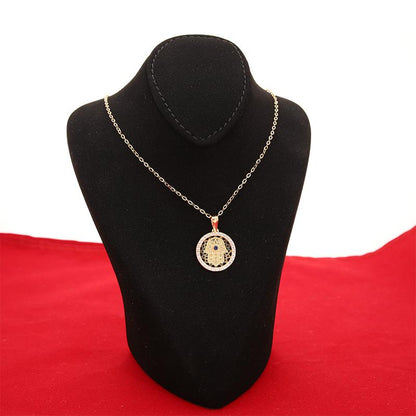 Gold Necklace (Chain with Round Shaped Hamsa Hand Pendant) 18KT - FKJNKL18K2356