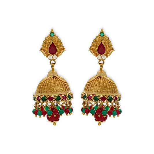 Gold Dome Shaped Jhumka Drop Earrings 22KT - FKJERN22K2328