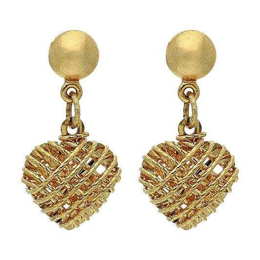 Gold Heart Shaped Drop Earrings 18KT - FKJERN18K2394