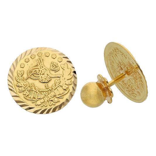 Gold Coin Shaped Stud Earrings 21KT - FKJERN21K2425