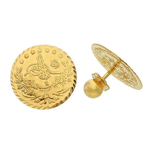 Gold Coin Shaped Stud Earrings 21KT - FKJERN21K2424