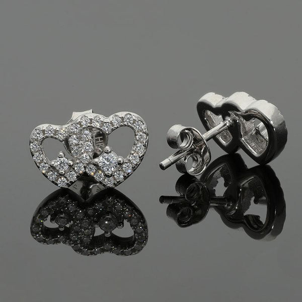 Sterling Silver 925 Twin Hearts Stud Earrings - FKJERNSL2468