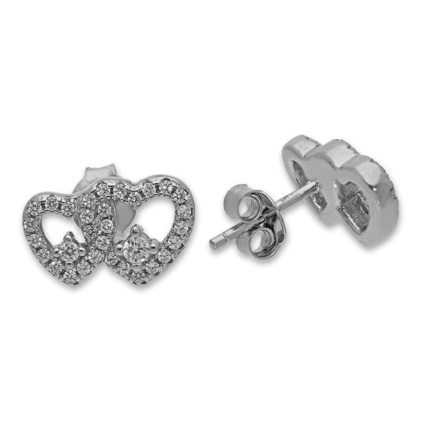 Sterling Silver 925 Twin Hearts Stud Earrings - FKJERNSL2468