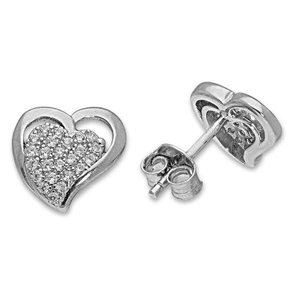 Sterling Silver 925 Heart Stud Earrings - FKJERNSL2476