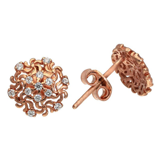 Sterling Silver 925 Rose Gold Plated Flower Stud Earrings - FKJERNSL2484