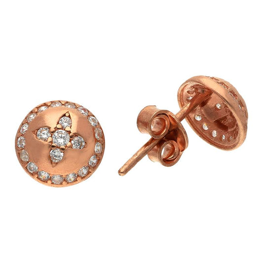 Sterling Silver 925 Rose Gold Plated Round Flower Stud Earrings - FKJERNSL2485