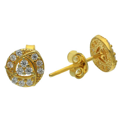 Sterling Silver 925 Gold Plated Round Stud Earrings - FKJERNSL2492