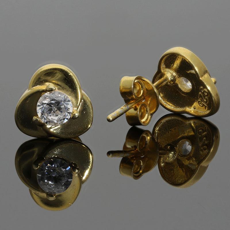 أقراط سوليتير من الفضة الإسترليني عيار ٩٢٥ مطلية بالذهب على شكل زهرة - FKJERNSL925