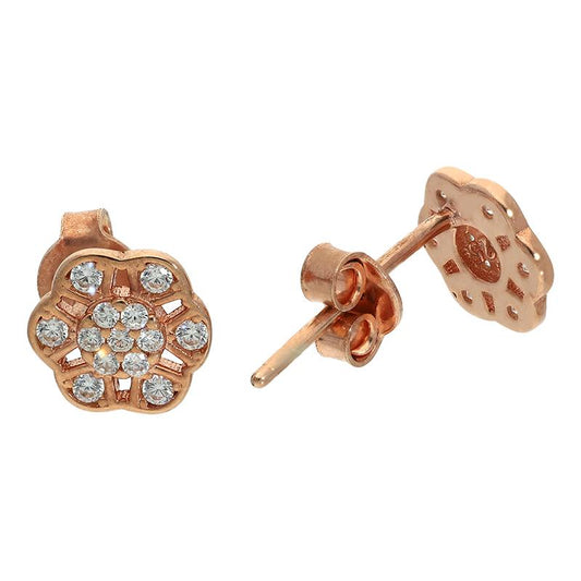 Sterling Silver 925 Rose Gold Plated Flower Stud Earrings - FKJERNSL2486