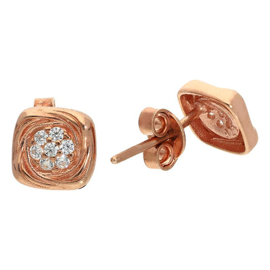 Sterling Silver 925 Rose Gold Plated Flower Stud Earrings - FKJERNSL2487