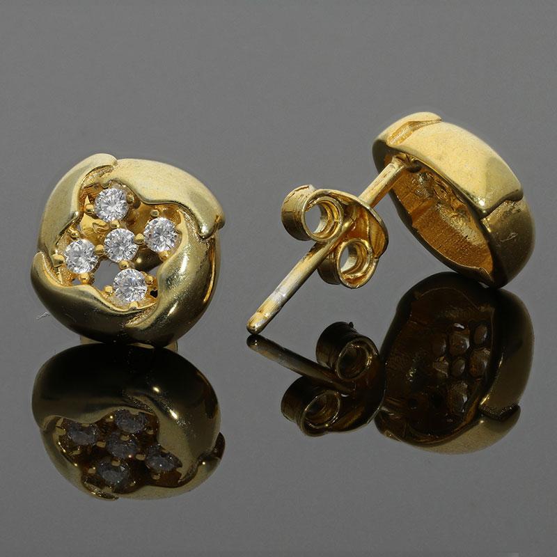 Sterling Silver 925 Gold Plated Flower Stud Earrings - FKJERNSL2495
