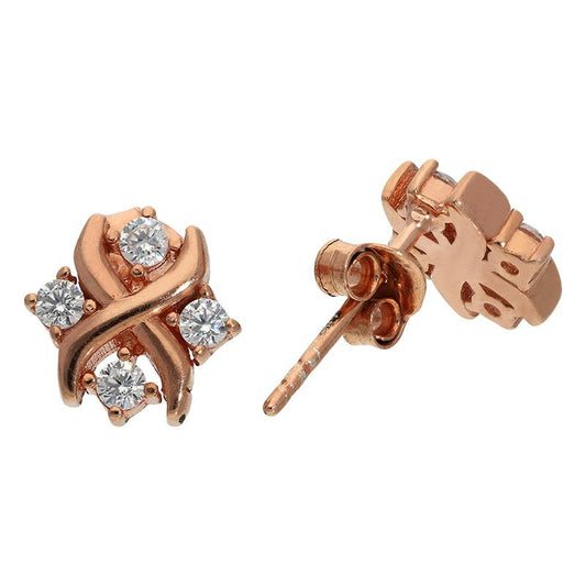 Sterling Silver 925 Rose Gold Plated Solitaires Stud Earrings - FKJERNSL2488