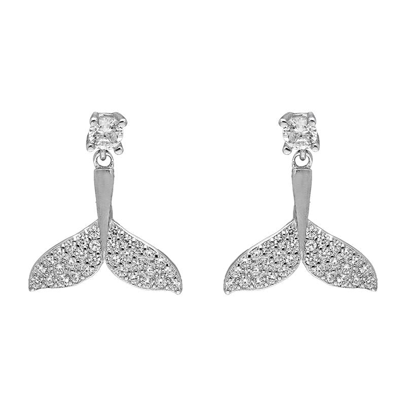Sterling Silver 925 Whale Tail With Solitaire Drop Earrings - FKJERNSL2480