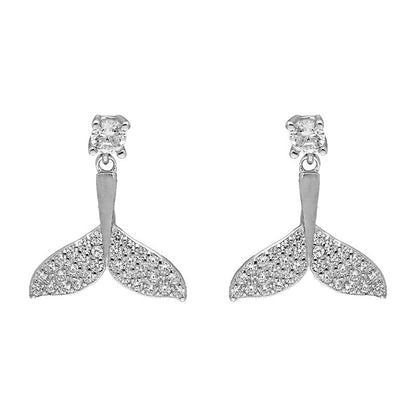 Sterling Silver 925 Whale Tail With Solitaire Drop Earrings - FKJERNSL2480