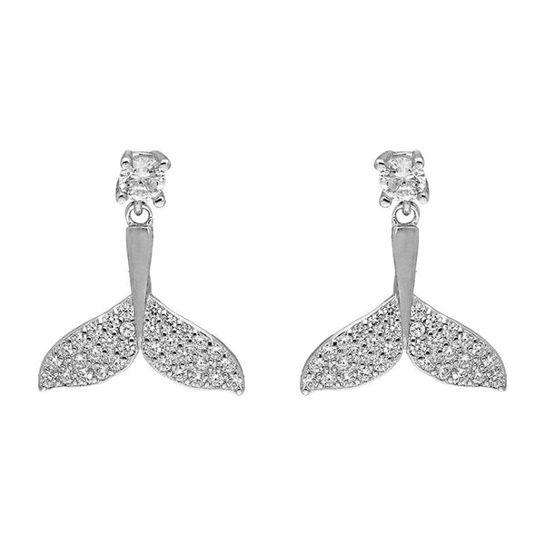 Sterling Silver 925 Whale Tail With Solitaire Drop Earrings - FKJERNSL2480