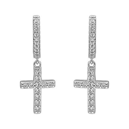 Sterling Silver 925 Cross Drop Earrings - FKJERNSL2481
