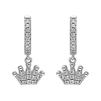 Sterling Silver 925 Crown Shaped Drop Earrings - FKJERNSL2482