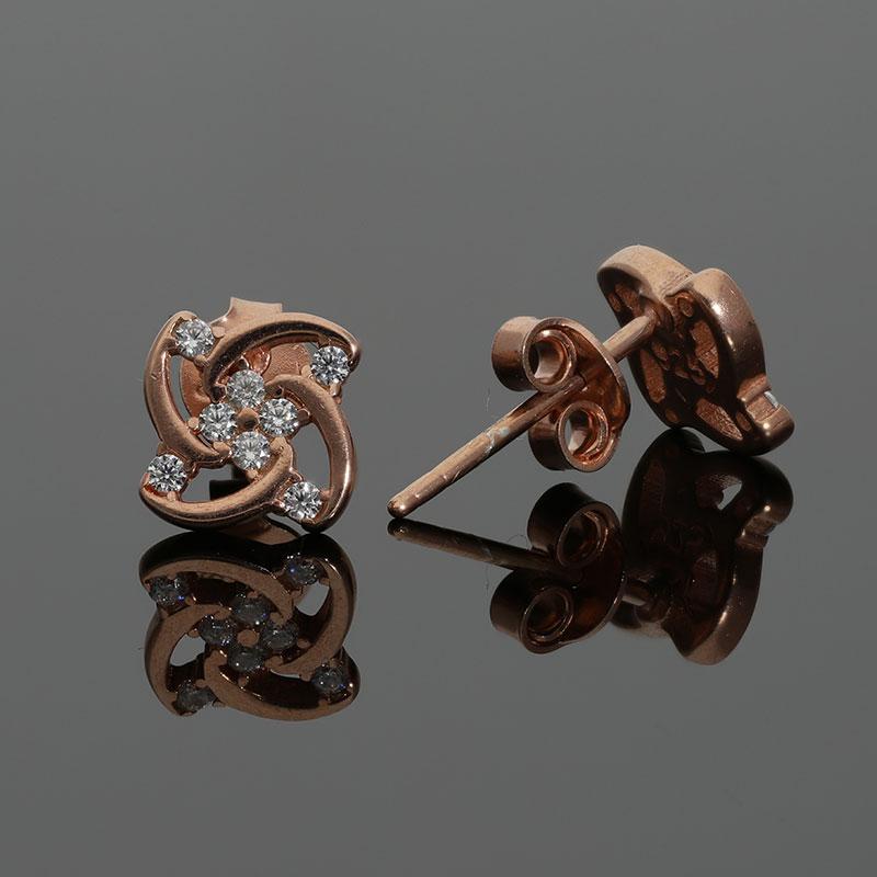 Sterling Silver 925 Rose Gold Plated Flower Stud Earrings - FKJERNSL2503