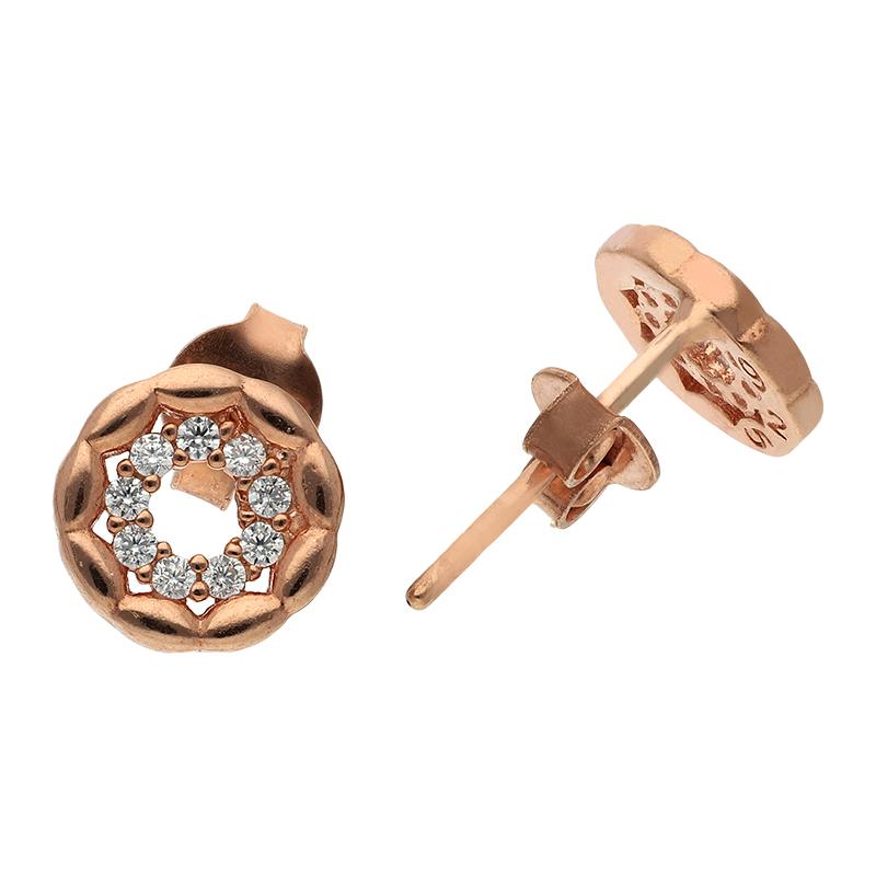 Sterling Silver 925 Rose Gold Plated Round Stud Earrings - FKJERNSL2504