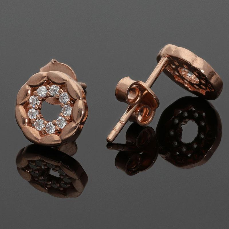 Sterling Silver 925 Rose Gold Plated Round Stud Earrings - FKJERNSL2504