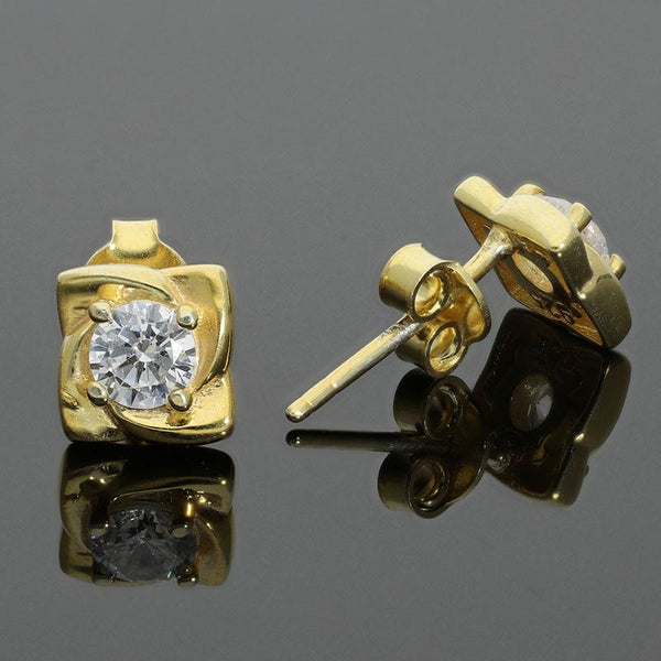Sterling Silver 925 Gold Plated Solitaire Stud Earrings - FKJERNSL2498