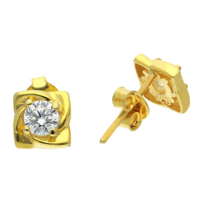 أقراط سوليتير من الفضة الإسترليني عيار ٩٢٥ مطلية بالذهب - FKJERNSL925