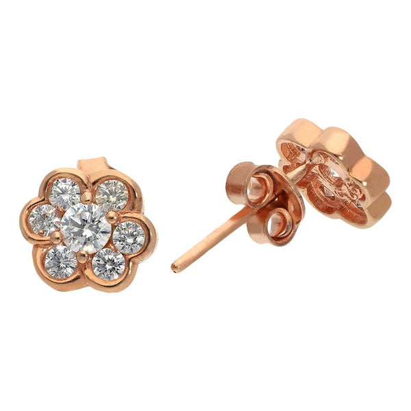 Sterling Silver 925 Rose Gold Plated Flower Shaped Solitaires Stud Earrings - FKJERNSL2505