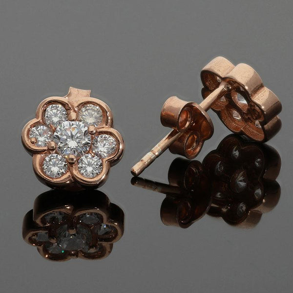Sterling Silver 925 Rose Gold Plated Flower Shaped Solitaires Stud Earrings - FKJERNSL2505