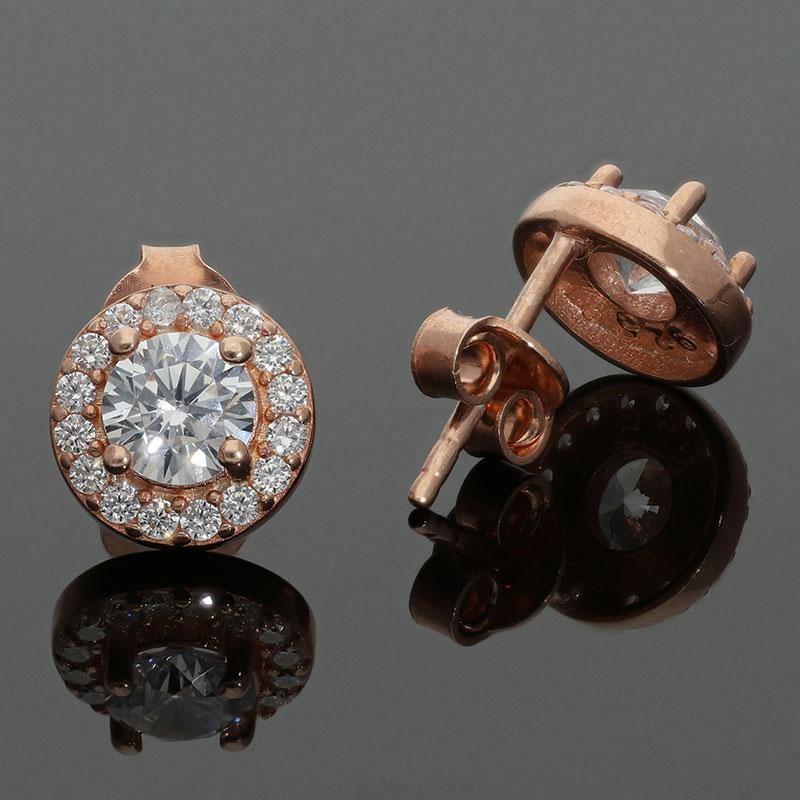 Sterling Silver 925 Rose Gold Plated Round Solitaire Stud Earrings - FKJERNSL2507