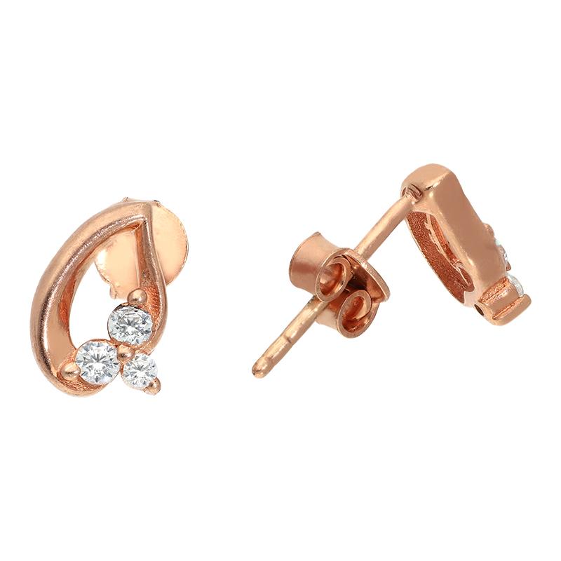 Sterling Silver 925 Rose Gold Plated Solitaires Stud Earrings - FKJERNSL2508