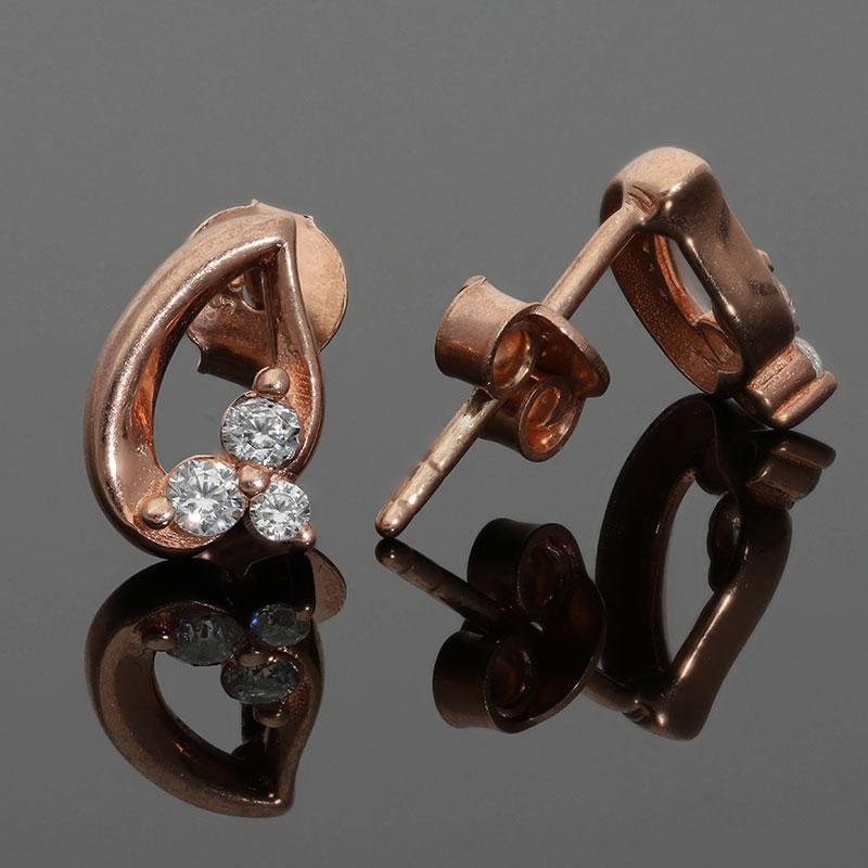 Sterling Silver 925 Rose Gold Plated Solitaires Stud Earrings - FKJERNSL2508