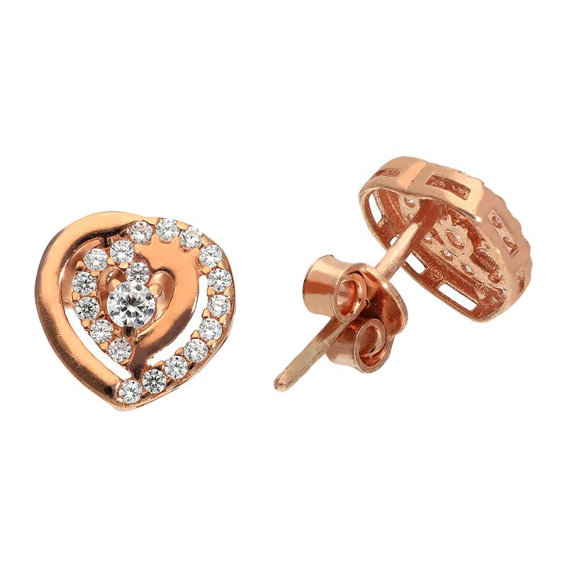 فضة استرلينية 925 قلب مطلي بالذهب الوردي مع أقراط سوليتير - FKJERNSL2522