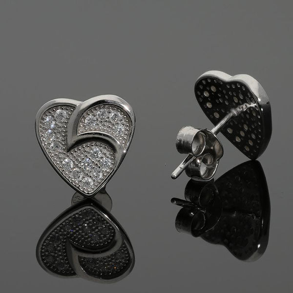Sterling Silver 925 Heart Shaped Stud Earrings - FKJERNSL2530