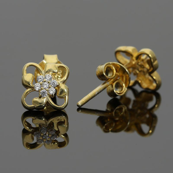 Sterling Silver 925 Gold Plated Flower Stud Earrings - FKJERNSL2527
