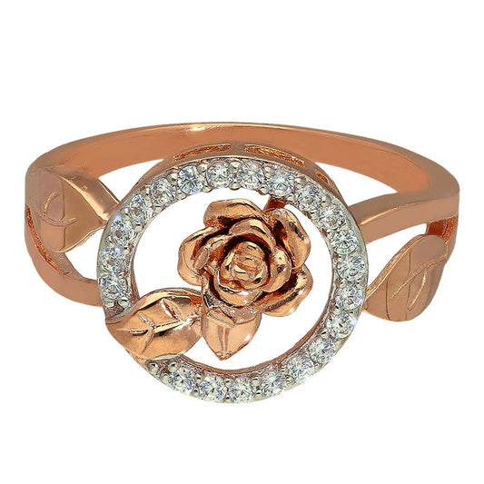 Sterling Silver 925 Rose Gold Plated Round Shaped Flower Ring - FKJRNSL2924