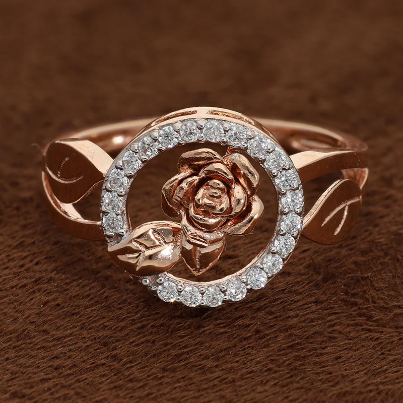 خاتم من الفضة الإسترليني عيار 925 مطلي بالذهب الوردي على شكل وردة - FKJRNSL2924