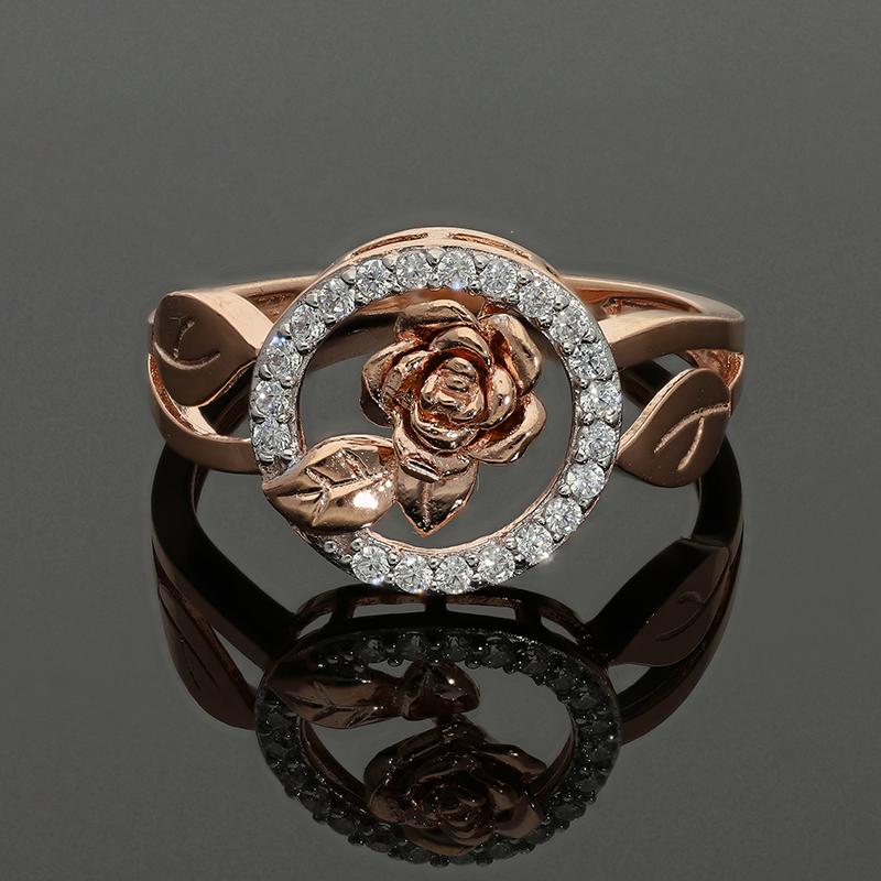 Sterling Silver 925 Rose Gold Plated Round Shaped Flower Ring - FKJRNSL2924