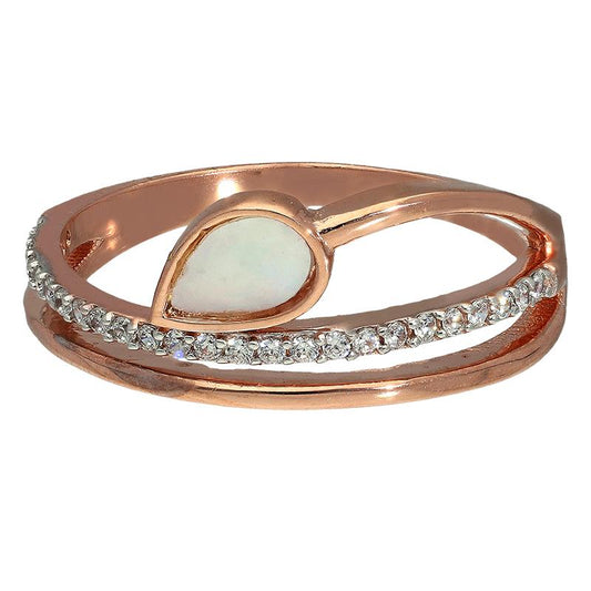 Sterling Silver 925 Rose Gold Plated Leaf Shaped Ring - FKJRNSL2943