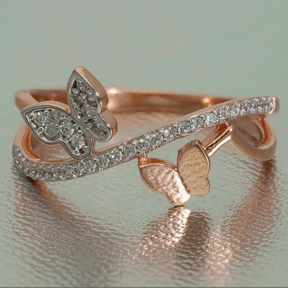 Sterling Silver 925 Rose Gold Plated Butterfly Shaped Ring - FKJRNSL2944