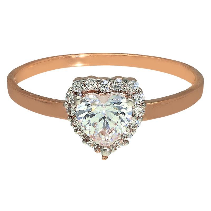 خاتم سوليتير من الفضة الإسترليني عيار 925 ومطلي بالذهب الوردي - FKJRNSL2973