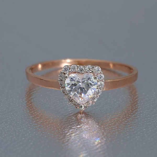 Sterling Silver 925 Rose Gold Plated Heart Solitaire Ring - FKJRNSL2973