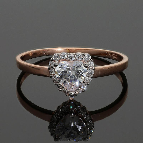 Sterling Silver 925 Rose Gold Plated Heart Solitaire Ring - FKJRNSL2973
