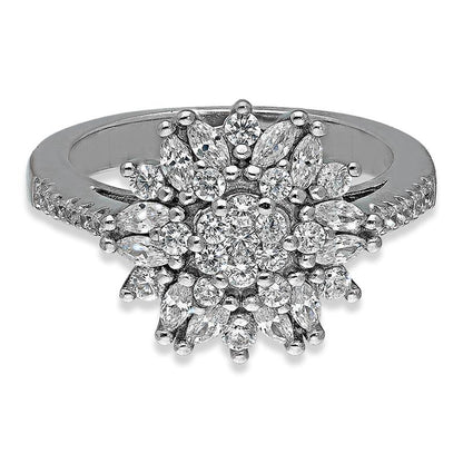 Sterling Silver 925 Flower Shaped Pendant Set (Necklace, Earrings and Ring) - FKJNKLSTSL2277